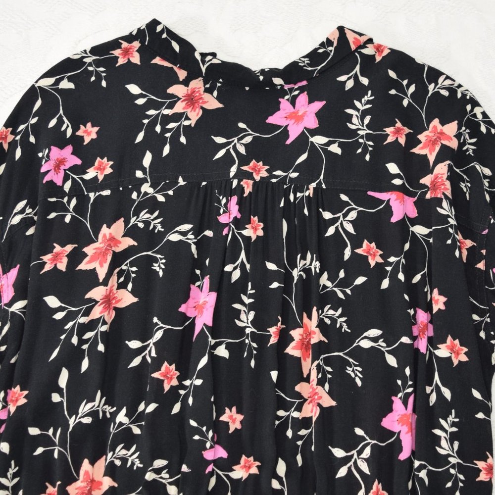 Free People Lighten Up Black Pink Orange Floral Combo Long Sleeve Shirt Dress L - Picture 9 of 16